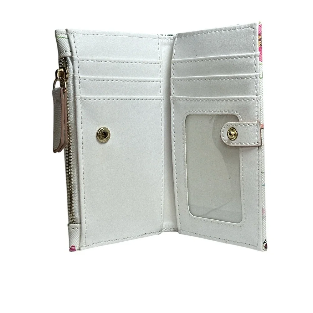 Nanette Lepore Women's Small White Floral Bifold Wallet Snap Closure Zip Pocket‎